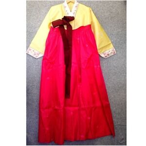 Korean Traditional Hanbok Dress Set Womens S L Pink Chima Yellow Embroidered OS